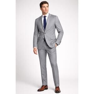 Bar III Men's Slim Fit Grey 2 Piece Suit 44S Wool Blend 2 Button Jacket Pants 34